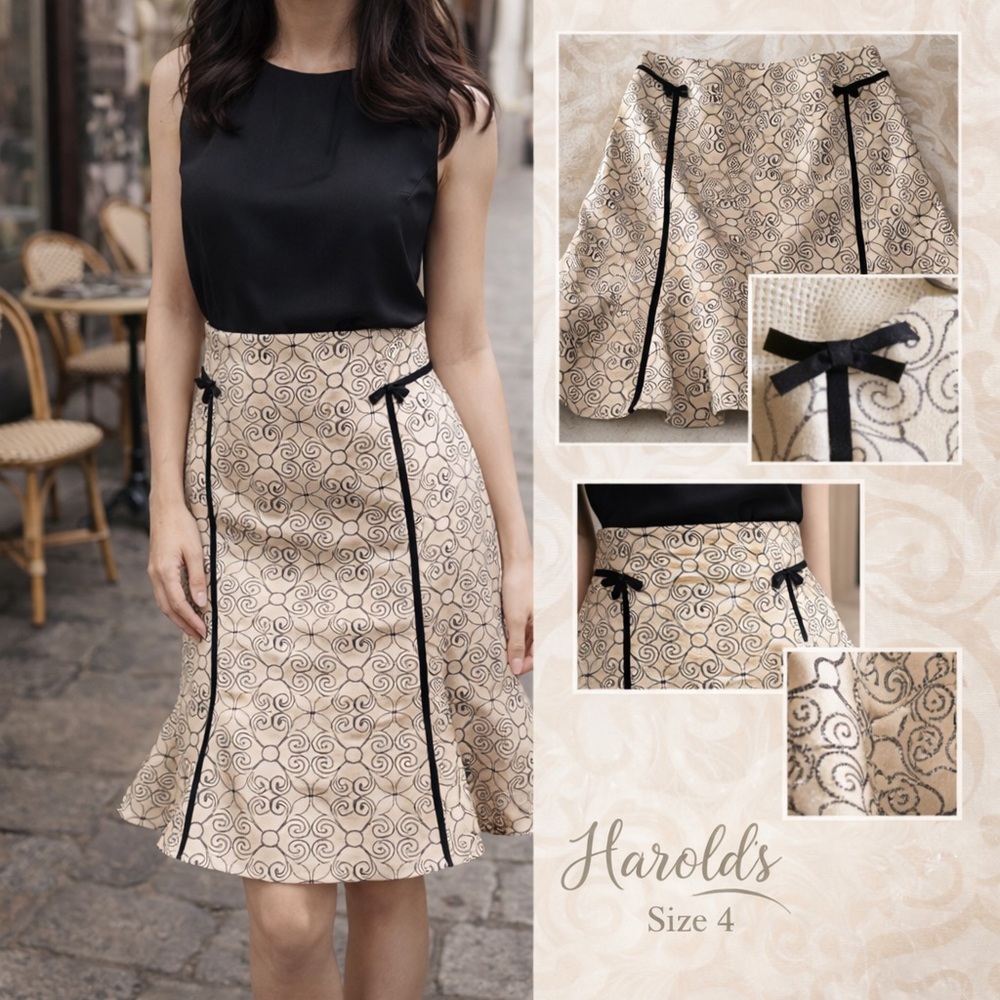 “Harold’s Embroidered Flounce Skirt Size 4 Cream Black A-Line Feminine Classic” - Picture 2 of 12